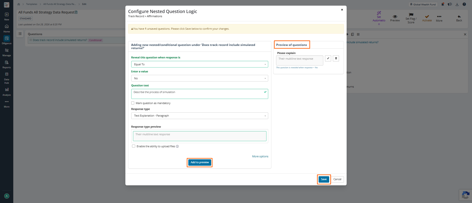 The Configure Nested Question Logic window